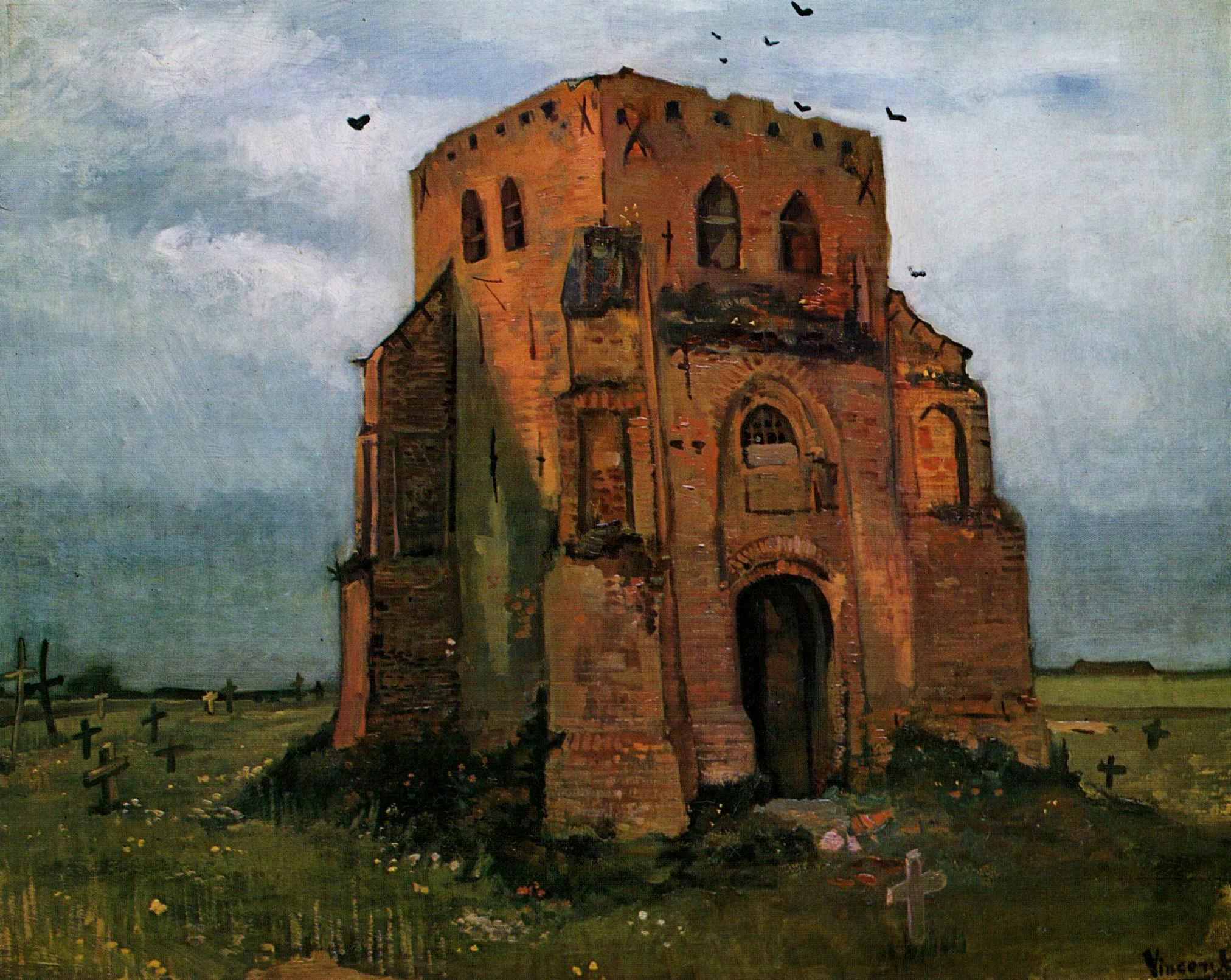 Картина Ван Гога Старая церковная башня в Нюэнене. Крестьянское кладбище 1885